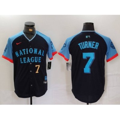 Men National League 7 Trea Turner Navy 2024 All Star Limited Stitched Baseball Jersey 3