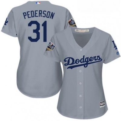 Womens Majestic Los Angeles Dodgers 31 Joc Pederson Authentic Grey Road Cool Base 2018 World Series MLB Jers