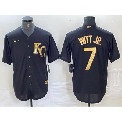 Men Kansas City Royals 7 Bobby Witt Jr  Black Cool Base Stitched Jersey 2