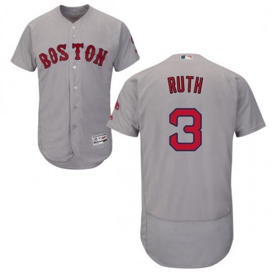 Mens Majestic Boston Red Sox 3 Babe Ruth Grey Flexbase Authentic Collection MLB Jersey