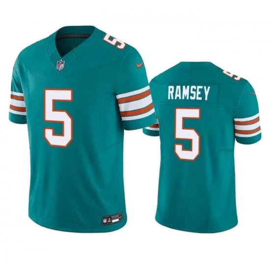 Men Miami Dolphins 5 Jalen Ramsey Aqua 2023 F U S E Vapor Limited Stitched Football Jersey