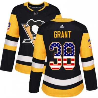 Womens Adidas Pittsburgh Penguins 38 Derek Grant Authentic Black USA Flag Fashion NHL Jersey