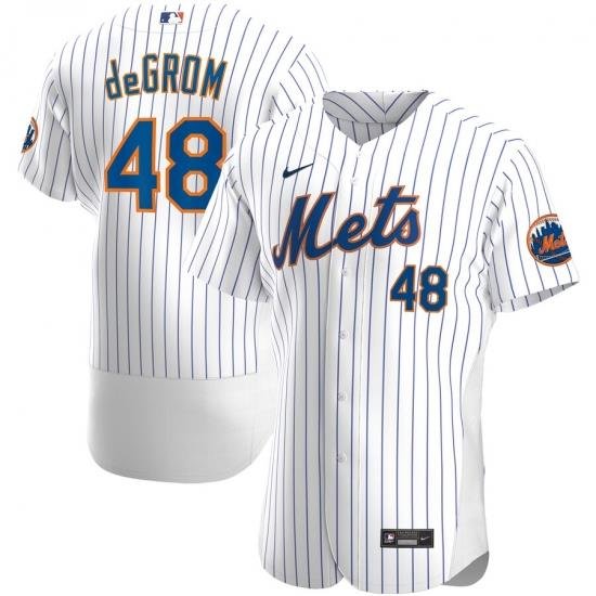 Men New York Mets 48 Jacob deGrom Men Nike White Home 2020 Flex Base Player MLB Jersey