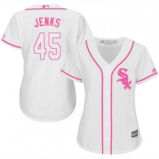 Womens Majestic Chicago White Sox 45 Bobby Jenks Replica White Fashion Cool Base MLB Jersey