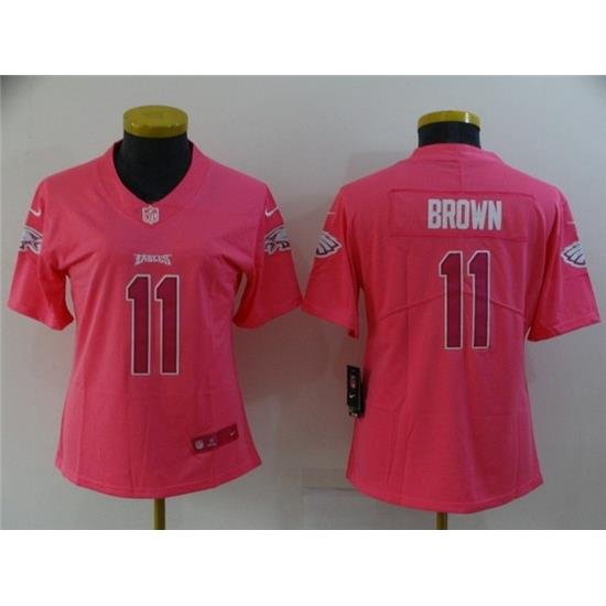 Women Philadelphia Eagles 11 A  J  Brown Pink Stitched Football Jersey