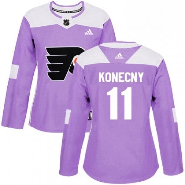 Womens Adidas Philadelphia Flyers 11 Travis Konecny Authentic Purple Fights Cancer Practice NHL Jersey