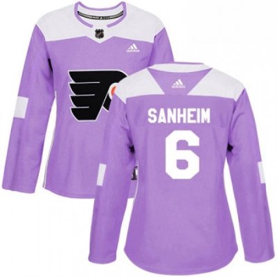 Womens Adidas Philadelphia Flyers 6 Travis Sanheim Authentic Purple Fights Cancer Practice NHL Jersey