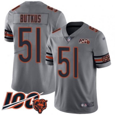 Men Chicago Bears 51 Dick Butkus Limited Silver Inverted Legend 100th Season Football Jersey