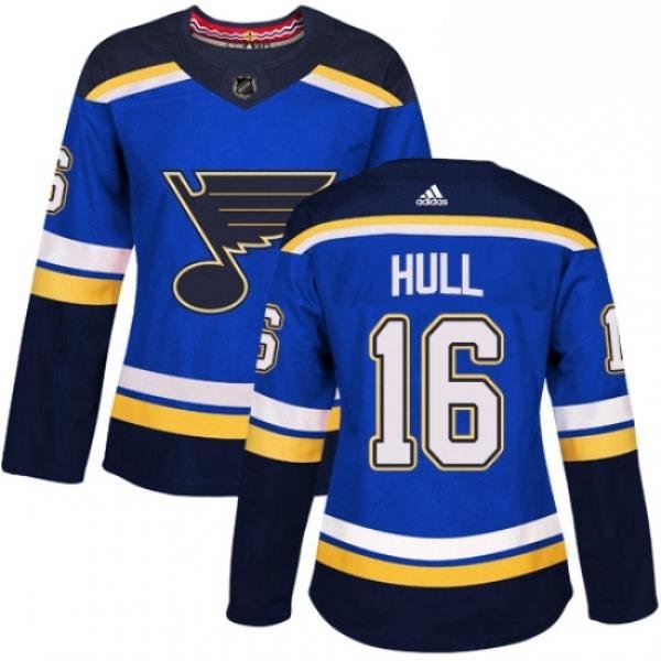 Womens Adidas St Louis Blues 16 Brett Hull Premier Royal Blue Home NHL Jersey