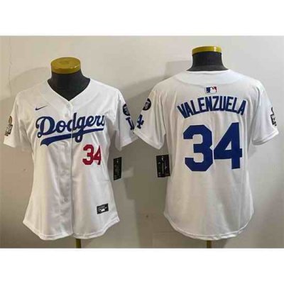 Women Los Angeles Dodgers 34 Toro Valenzuela White 2024 World Series With Fernando Memorial Patch Home Limited Stitched Baseball Jersey