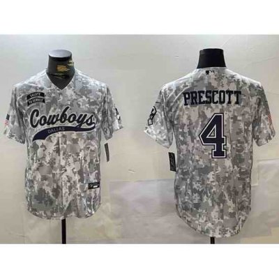 Men Dallas Cowboys 4 Dak Prescott 2024 Arctic Camo Salute To Service Stitched Baseball Jersey