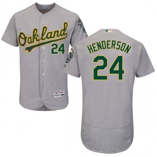 Mens Majestic Oakland Athletics 24 Rickey Henderson Grey Road Flex Base Authentic Collection MLB Jersey