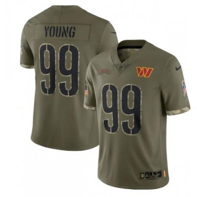 Men Washington Commanders 99 Chase Young Olive 2022 Salute To Service Limited Stitched Jersey