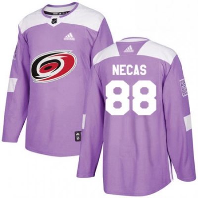 Mens Adidas Carolina Hurricanes 88 Martin Necas Authentic Purple Fights Cancer Practice NHL Jersey