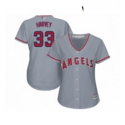 Womens Los Angeles Angels of Anaheim 33 Matt Harvey Replica Grey Road Cool Base Baseball Jersey