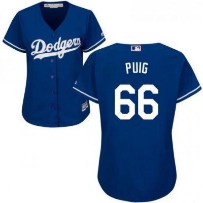 Womens Majestic Los Angeles Dodgers 66 Yasiel Puig Replica Royal Blue Alternate Cool Base MLB Jersey