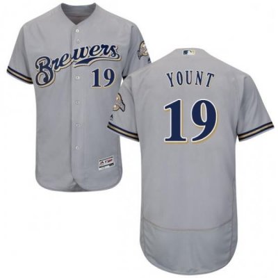 Mens Majestic MilWaukee BreWers 19 Robin Yount Grey Road Flex Base Authentic Collection MLB Jersey