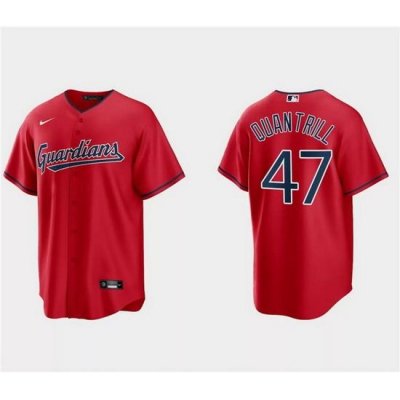 Men Cleveland Guardians 47 Cal Quantrill Red Cool Base Stitched Jersey