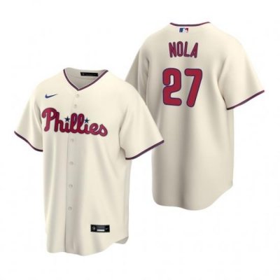 Mens Nike Philadelphia Phillies 27 Aaron Nola Cream Alternate Stitched Baseball Jerse