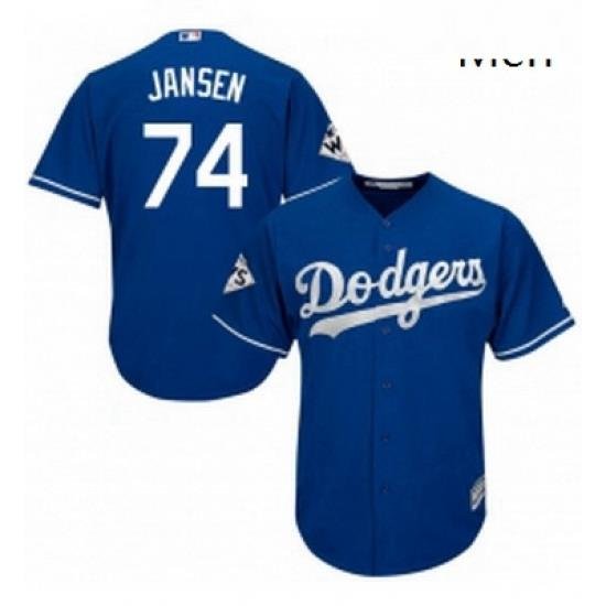 Mens Majestic Los Angeles Dodgers 74 Kenley Jansen Replica Royal Blue Alternate 2017 World Series Bound Cool Base MLB Jersey