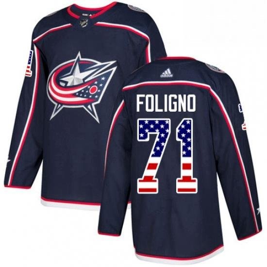 Mens Adidas Columbus Blue Jackets 71 Nick Foligno Authentic Navy Blue USA Flag Fashion NHL Jersey