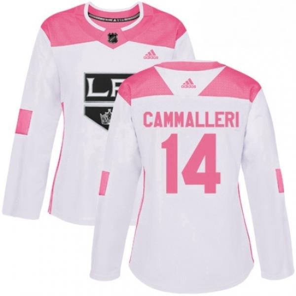 Womens Adidas Los Angeles Kings 14 Mike Cammalleri Authentic WhitePink Fashion NHL Jersey