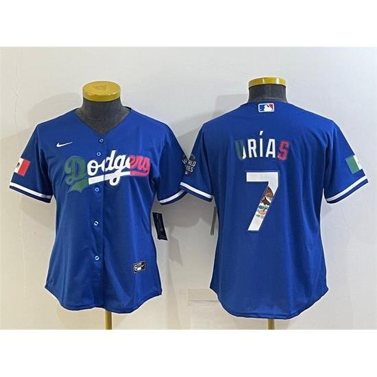 Women Los Angeles Dodgers 7 Julio Urias Royal Mexico Cool Base Stitched Jersey S