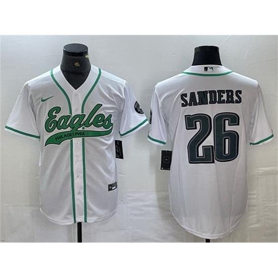 Men Philadelphia Eagles 26 Saquon Barkley White Cool Base Baseball Stitched Jersey