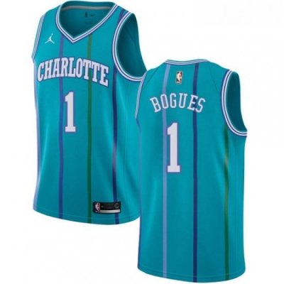 Womens Nike Jordan Charlotte Hornets 1 Muggsy Bogues Swingman Aqua Hardwood Classics NBA Jersey