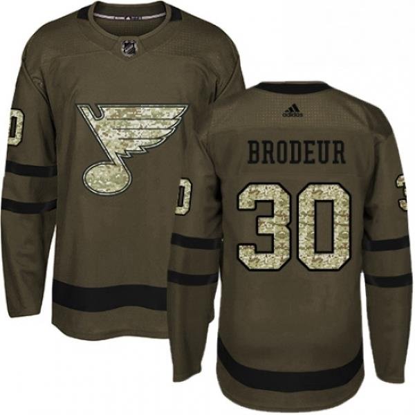 Mens Adidas St Louis Blues 30 Martin Brodeur Authentic Green Salute to Service NHL Jersey