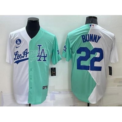 Men Los Angeles Dodgers  22 Bad Bunny 2022 All Star White Green Cool Base Stitched Baseball Jersey