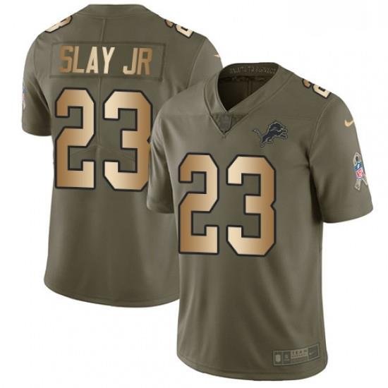 Men Nike Detroit Lions 23 Darius Slay Jr Limited Olive Gold Salute to Service NFL Jersey