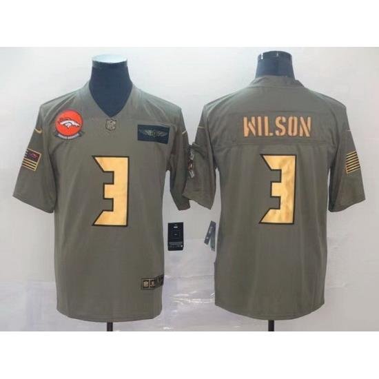 Men Denver Broncos 3 Russell Wilson Olive Gold Salute To Service Limited Stitched jersey