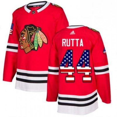 Mens Adidas Chicago Blackhawks 44 Jan Rutta Authentic Red USA Flag Fashion NHL Jersey