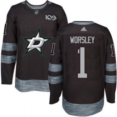 Mens Adidas Dallas Stars 1 Gump Worsley Premier Black 1917 2017 100th Anniversary NHL Jersey