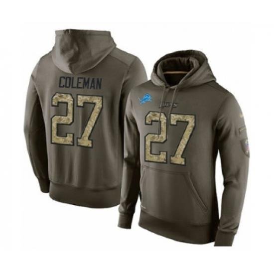 Football Mens Detroit Lions 27 Justin Coleman Green Salute To Service Pullover Hoodie