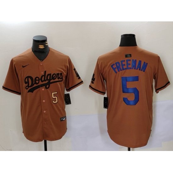 Men Los Angeles Dodgers 5 5 Freddie Freeman Brown Cool Base Stitched Baseball Jersey 6