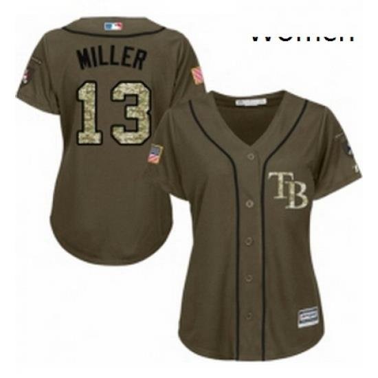 Womens Majestic Tampa Bay Rays 13 Brad Miller Authentic Green Salute to Service MLB Jersey