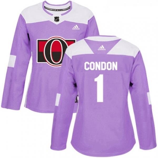 Womens Adidas Ottawa Senators 1 Mike Condon Authentic Purple Fights Cancer Practice NHL Jersey