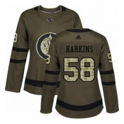 Womens Adidas Winnipeg Jets 58 Jansen Harkins Authentic Green Salute to Service NHL Jersey