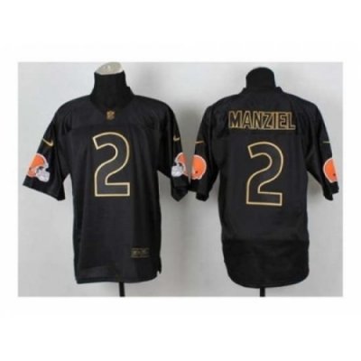 Nike Cleveland BroWns 2 Johnny Manziel Black Elite 2014 PRO Gold Lettering Fashion NFL Jersey