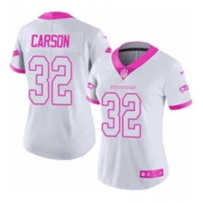 Womens Nike Seattle Seahawks 32 Chris Carson Limited WhitePink Rush Fashion NFL Jersey