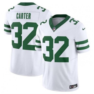 Men New York Jets 32 Michael Carter White 2023 F U S E  Vapor Limited Throwback Stitched Football Jersey