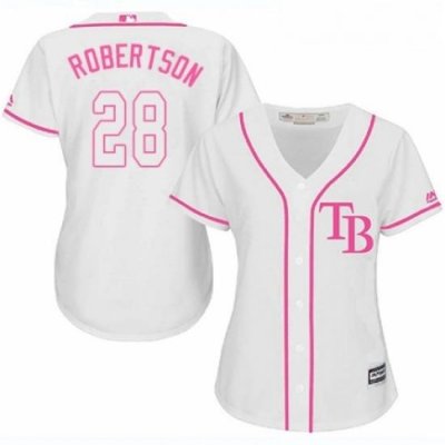 Womens Majestic Tampa Bay Rays 28 Daniel Robertson Replica White Fashion Cool Base MLB Jersey