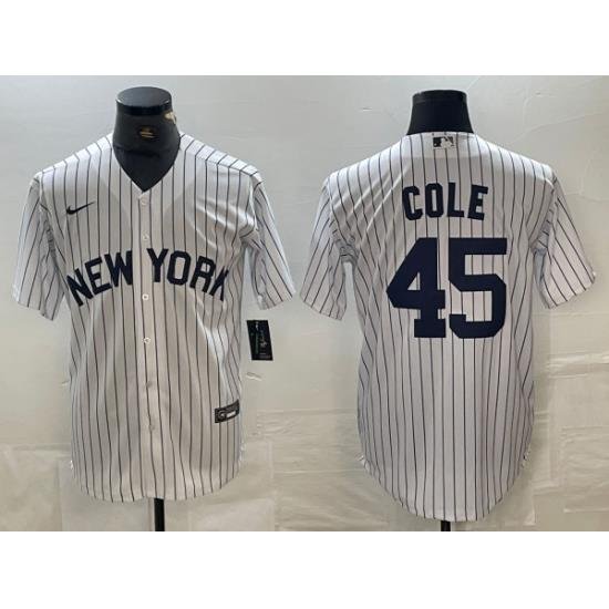 Men NeW York Yankees 45 Gerrit Cole White Cool Base Stitched Baseball Jersey