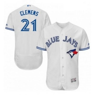 Mens Majestic Toronto Blue Jays 21 Roger Clemens White Home Flex Base Authentic Collection MLB Jersey