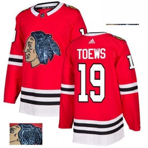 Mens Adidas Chicago Blackhawks 19 Jonathan Toews Authentic Red Fashion Gold NHL Jersey