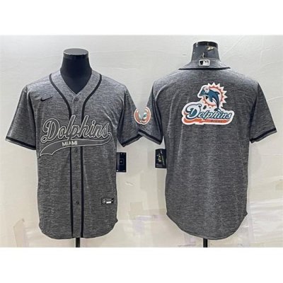 Men Miami Dolphins Grey Team Big Logo With Patch Cool Base Stitched Baseball Jersey