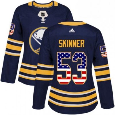 Womens Adidas Buffalo Sabres 53 Jeff Skinner Navy Blue Home Authentic USA Flag Stitched NHL Jersey