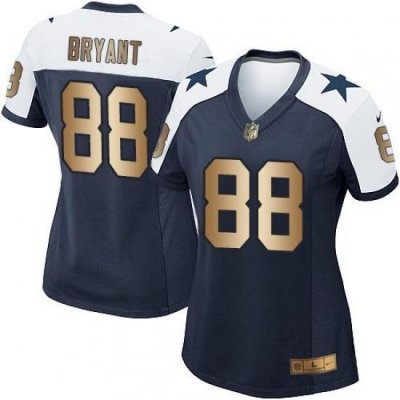 Nike Cowboys #88 Dez Bryant Navy Blue Thanksgiving Throwback Womens Stitched NFL Elite Gold Jersey